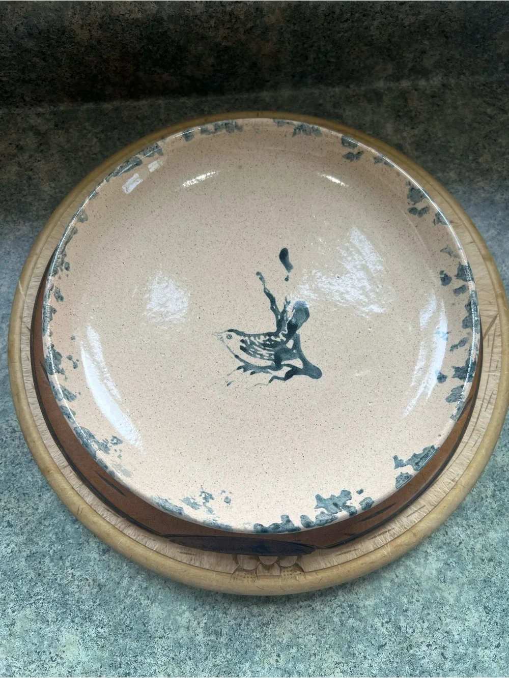 Antique Bybee Pottery/ Cornelison Pottery Blue Bird/ Wren Plates (3) EUC 8.5